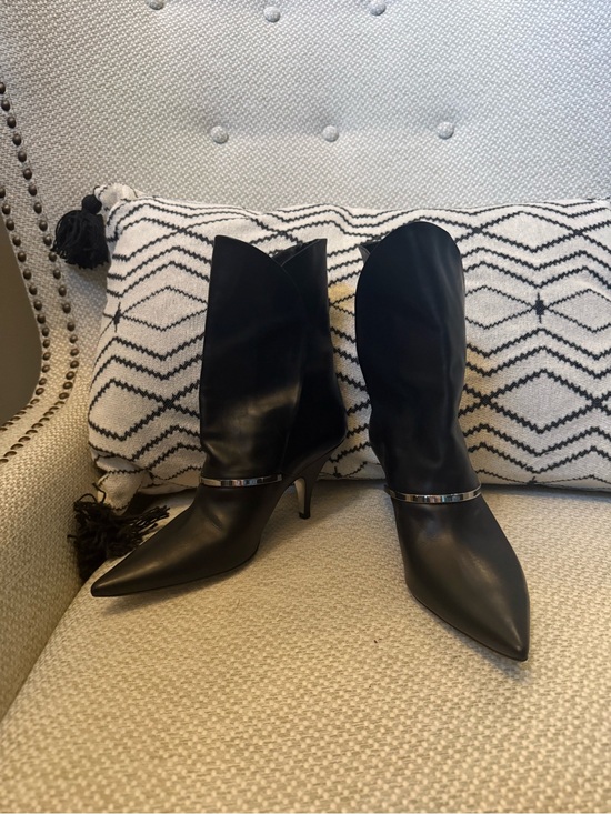 Givenchy Shoes - Givenchy Black Pointed Leather Mid-Calf Boots with Metallic Accent